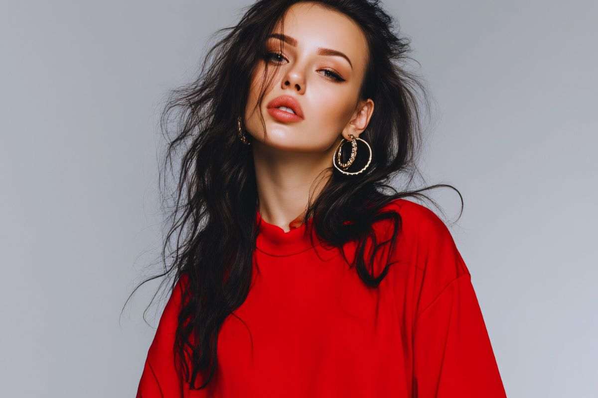 donna con maglione rosso