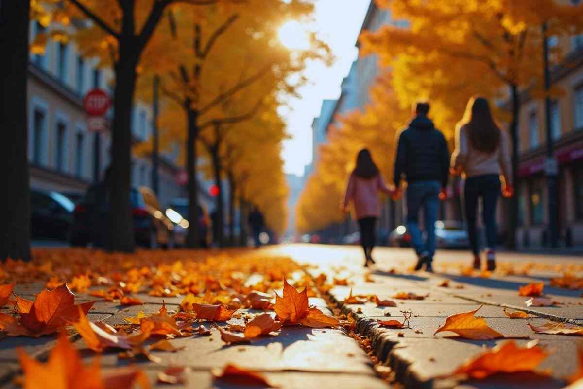 Persone che passeggiano in un viale alberato